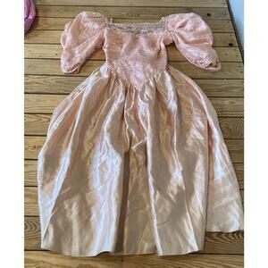 Vintage Handmade Lace Bodice Puff Sleeve Dress Size 5/6 Women’s Pink